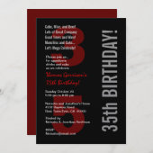 Invitation 35e anniversaire moderne Black White Red Metallic (Devant / Derrière)