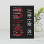Invitation 35e anniversaire moderne Black White Red Metallic (Debout devant)