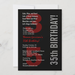 Invitation 35e anniversaire moderne Black White Red Metallic