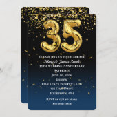 Invitation 35e Anniversaire Or Ballons & Confetti (Devant / Derrière)