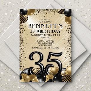 Invitation 35e Ballons Black Gold Anniversaire