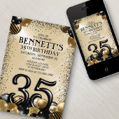Invitation 35e Ballons Black Gold Anniversaire