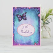 Invitation 35e Faux Pailletage, Papillon, Roses & Dentelle (Debout devant)