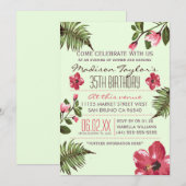 Invitation 35e Feuilles d'Hibiscus exotiques et de palmiers t (Devant / Derrière)