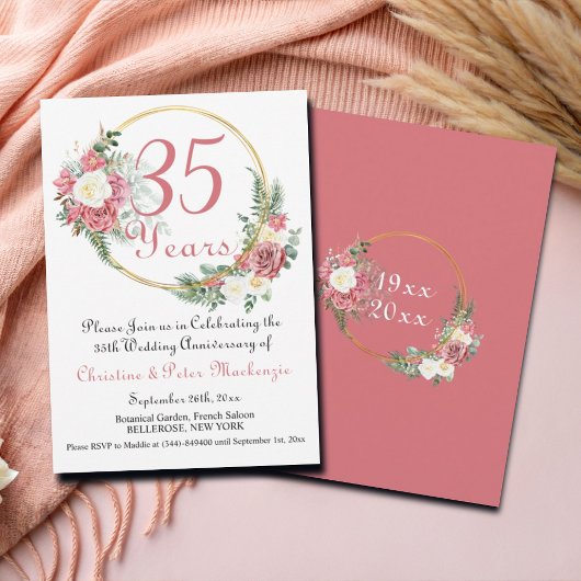 Invitation 35e Mariage Coral Anniversaire Rose Gold Frame