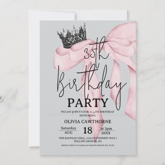 Invitation 35th Birthday ⎮ Modern Royal Bow Birthday  (Devant)