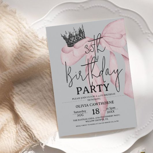 Invitation 35th Birthday ⎮ Modern Royal Bow Birthday 