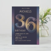 Invitation 36ème anniversaire moderne violet foncé et or (Debout devant)