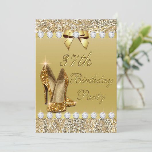 Invitation 37e anniversaire Classy Gold Heels Sequins Diamond (Debout devant)