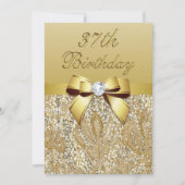 Invitation 37e anniversaire Gold Faux Sequins et Bow (Devant)