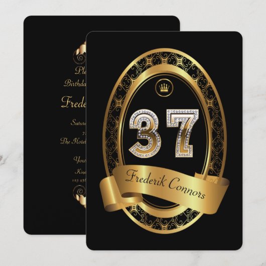 Invitation 37e, femme de fête d'anniversaire homme, couleur é (Devant / Derrière)