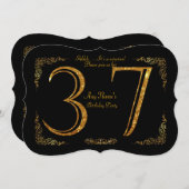 Invitation 37e,Fête d'anniversaire 37e,grand Gatsby,noir & or (Devant / Derrière)