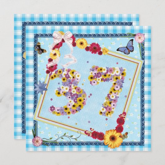 Invitation 37e fête d'anniversaire Fleurs d'invitation, papil (Devant / Derrière)