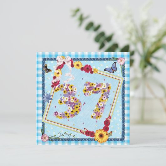 Invitation 37e fête d'anniversaire Fleurs d'invitation, papil (Debout devant)