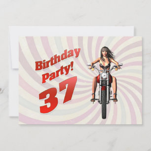 Invitation 37ème anniversaire avec une fille sur une moto
