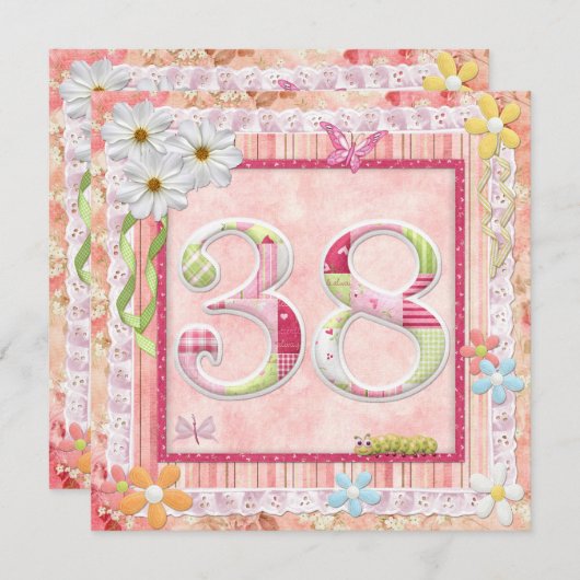 Invitation 38e anniversaire style scrapbooking (Devant / Derrière)