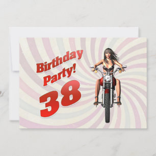 Invitation 38ème anniversaire avec une fille sur une moto