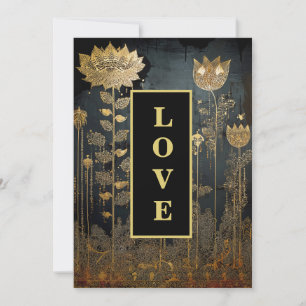 Invitation *~ 39 RSVP AR26 QR Gold Lace LOVE Vintage Wedding