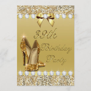 Invitation 39e Anniversaire Classy Talons d'or Séquins Diaman