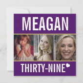 Invitation 39e anniversaire fête événement violet or blanc ph (Devant)