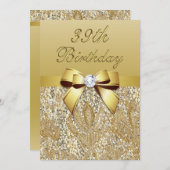 Invitation 39e anniversaire Gold Faux Sequins et Bow (Devant / Derrière)