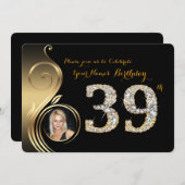 Invitation 39e,Invitation d'anniversaire,Numéro Diamant,Photo (Devant / Derrière)