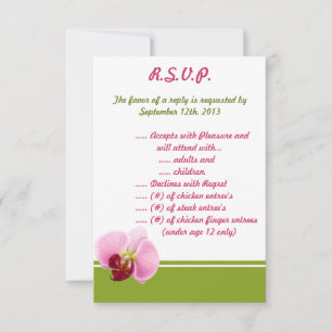 Invitation 3,5 x 5 R.S.V.P Orchidée rose longue tige