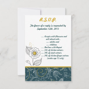 Invitation 3,5 x 5 R.S.V.P Turquoise/Moutard jaune Fl