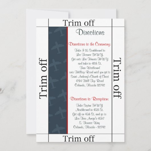 Invitation 3,5 x 7 Directions Avion Vol Bl (Devant)
