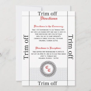 Invitation 3,5 x 7 Directions Gris Rouge Formal Pri