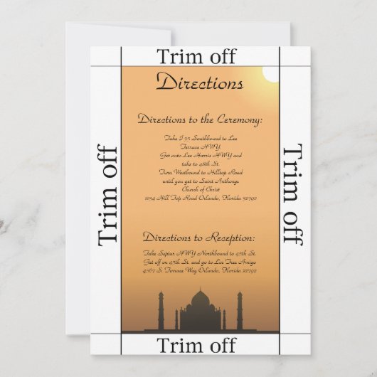Invitation 3,5 x 7 Directions Taj Mahal Coucher De Soleil Ou (Devant)