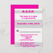 Invitation 3.5x5 R.S.V.P. Moderne Néon Rayé Rose Rétro des An (Devant / Derrière)