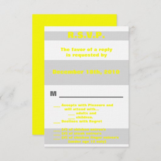 Invitation 3,5x5 R.S.V.P. moderne néon rayure jaune rétro (Devant / Derrière)