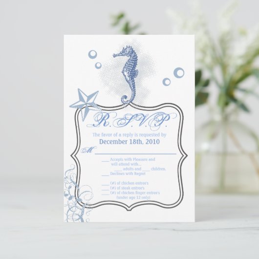 Invitation 3,5x5 R.S.V.P. Seahorse Sea Ocean Beach (Debout devant)