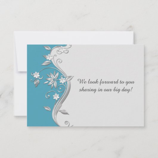 Invitation 3,5x5 RSVP avec tourbillons floraux sarcelle et ar (Dos)