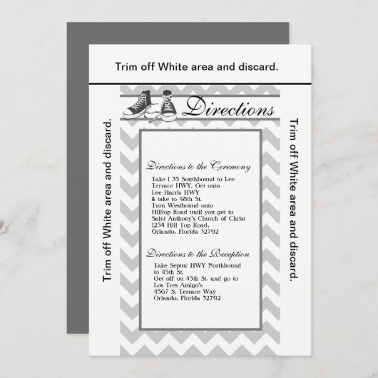 Invitation 3.5x6 Directions Card Baskets adolescents Chevron (Devant / Derrière)