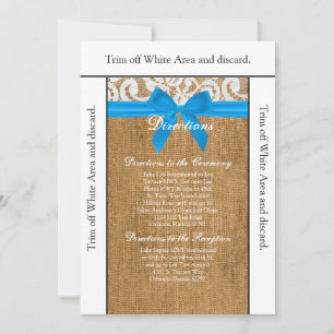 Invitation 3.5x6 Directions Card Blue Burlap Lace