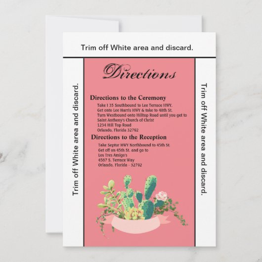 Invitation 3.5x6 Directions Card Bohemian Cactus Succulents D (Devant)