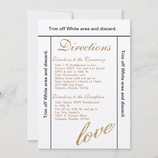 Invitation 3.5x6 Directions Card Gold Foil Parties scintillan (Devant)