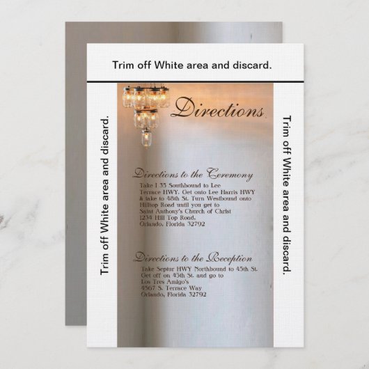 Invitation 3.5x6 Directions Card Mason Jar Chandelier bougie (Devant / Derrière)