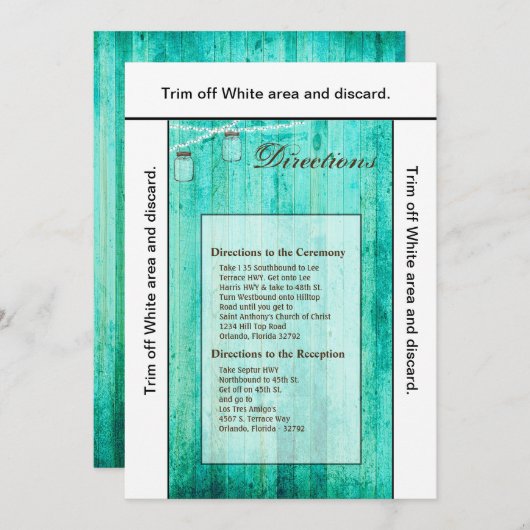 Invitation 3.5x6 Directions Card Mason Jar String Lights Wood (Devant / Derrière)