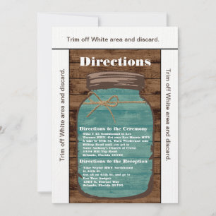 Invitation 3.5x6 Directions Card Mason Jar Wood Country Rusti
