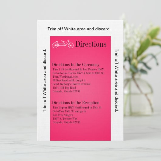 Invitation 3.5x6 Directions Card Pink Double Vélo (Debout devant)