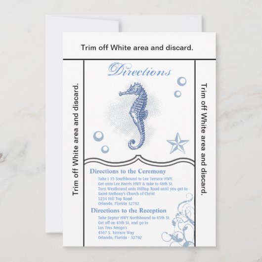 Invitation 3.5x6 Directions Card Seahorse Sea Ocean Beach (Devant)