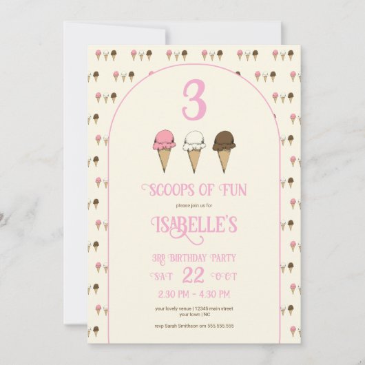 Invitation 3 Boules de Plaisir Fête d'anniversaire pour les 3 (Devant)