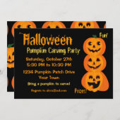 Invitation 3 Citrouilles d'Halloween (Devant / Derrière)