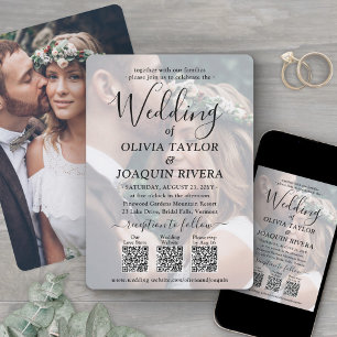 Invitation 3 codes QR modernes superposition de photos tout-e