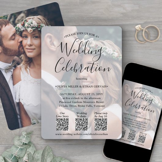 Invitation 3 Codes QR Simple Superposition de Photos Tout-En-