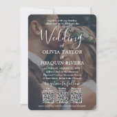 Invitation 3 codes QR Tout en un moderne 2 photo Mariage blan (Devant)