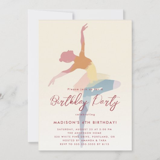 Invitation 3 couleurs Silhouette Ballerina Anniversaire (Devant)